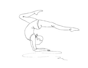 Illustration. Continuous line ink drawing. Sport woman engaged in yoga on white background.