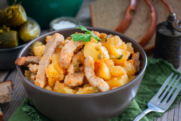Azu - pork stew with potatoes and pickled cucumbers, horizontal