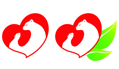 Mother bear and her cub on a red heart. This emblem symbolizes motherhood, affection, trust and protection.