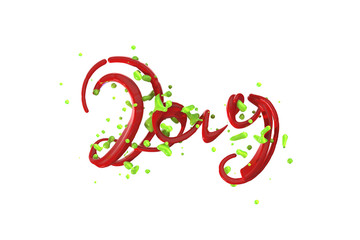 Happy New Year Banner with 2019 Numbers made by hitech mech red plastic and green liquid splash cloud of around it isolated on white Background. abstract 3d illustration