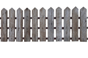 Wooden fence isolated on white background with clipping path for montages work