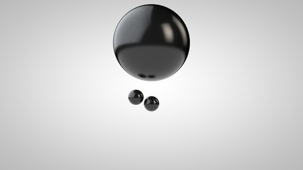 3D illustration of black balls, one large and two small balls. spheres in the air, isolated on a white background. 3D rendering of an abstraction. Space with geometric objects.
