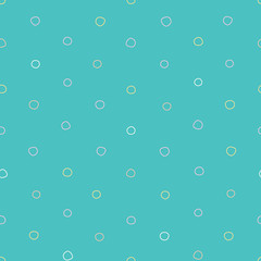 Colorful irregular polka dots circles vector seamless pattern. Trendy seamless pattern. Pink,yellow, orange circles on turquoise background. Vector illustration. Surface pattern design.