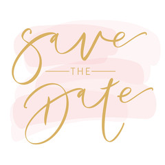 Save the date wedding phrase. Ink illustration. Modern brush calligraphy.