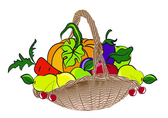 Basket with fruits and vegetables