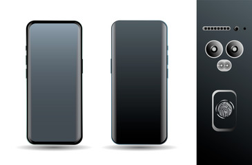 Smartphone on a white background with a set of parts for design. The model is realistic. Isolate.