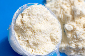 Sport supplement, creatine, hmb, bcaa, amino acid or vitamin mesure with powder. Sport nutrition concept. bcaa, l-carnitine, creatine