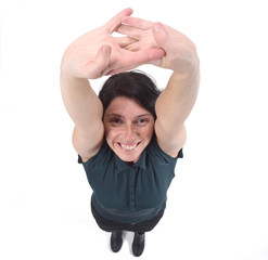happy woman stretching hands