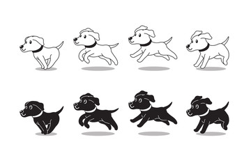 Cartoon character labrador retriever dog running step for design.