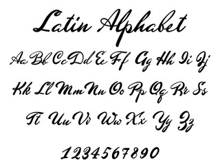 Latin alphabet classical calligraphy and lettering. Wedding font.