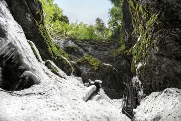 Underground glacier in Glaciers Cave in Apuseni mountains, Scarisoara, Romania. 