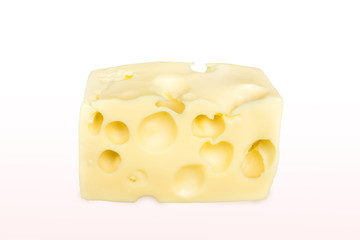 Emmenthal cheese slice on white background