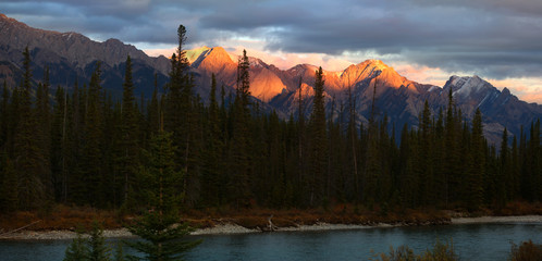 Evening sun light on Canadian rocky mountains