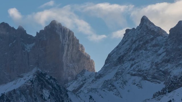 La Breche de Fauraut (Faraut Breccia) in winter (time-lapse). Faraut Mountain, Champsaur, Hautes-Alpes, European Alps, France