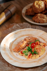 fish garnished with vegetables