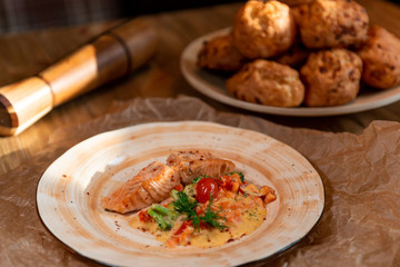 fish garnished with vegetables