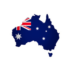 Vector isolated simplified illustration icon with silhouette of Australia map. National flag. White background © Olli