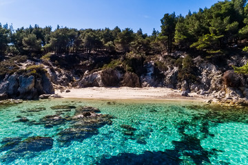 Obraz premium Kavourotrypes or Orange is a small paradise of small beaches located between Armenistis and Platanitsi in Sithonia, Chalkidiki, Greece