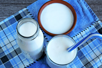 Kefir. Fermented dairy products. Probiotics. White fermented products.