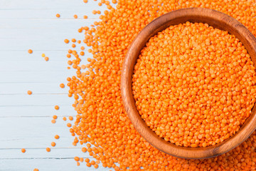 lentils on white wooden background