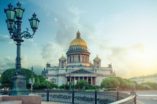 Isaac's Cathedral or Isaakievskiy Sobor in Saint Petersburg. Beautiful summer view with blue sky