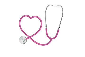 Heart shaped pink stethoscope isolated on white background