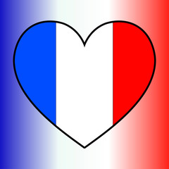 Heart shaped France flag with French national colors gradient on the background. Vector EPS10 illustration.