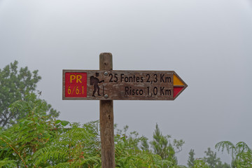 Signpost at the levada hiking trail to 