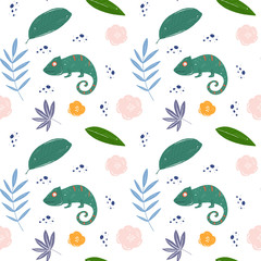 Tropical leaves and hameleons pattern