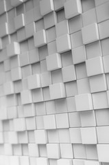 White metallic tiles or cubes at different heights. Abstract digital 3D illustration