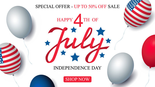 Independence day USA sale celebration banner template american balloons flag decor. 4th of July holiday poster template. Fourth of july poster. Vector illustration.
