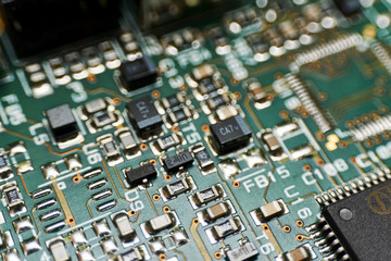 printed circuit Board with chips and radio components electronics