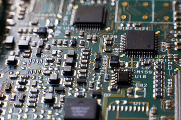 printed circuit Board with chips and radio components electronics