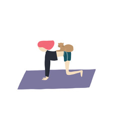 Yoga girl and cat do exercises