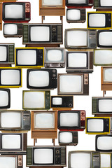 Many ole retro TVs on white background