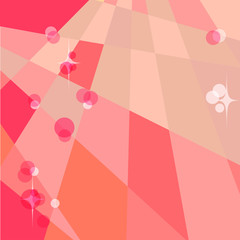 Palette of different fashionable shades of Living Coral. Glowing confetti on polygonal pink background. Vector drawing.
