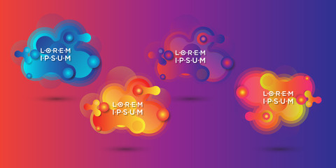 Set of Fluid color badges with abstract shape composition. Liquid gradient design element.