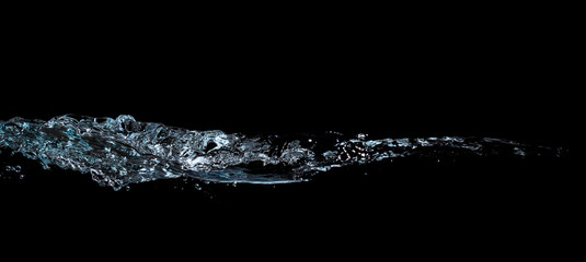 water waves splash and bubbles isolated on black background