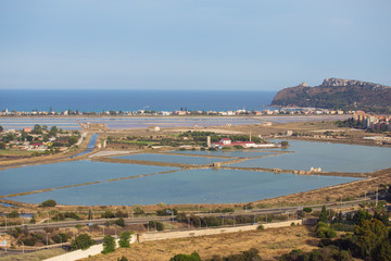 Fototapeta na wymiar Cagliari, view to Regional Park of Molentargius, Italy