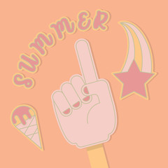 Hand Index finger sign. Touch, pointing and information summer text. summer holiday ornate.