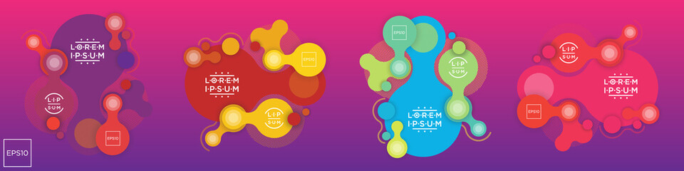 Set of Fluid color badges with abstract shape composition. Liquid gradient design element.