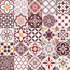 Modèle vectoriel de carreaux Azulejos de Lisbonne, mosaïque de carreaux rétro portugais ou espagnols, design marron transparent méditerranéen