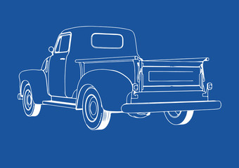 drawing pickup car on a blue background vector
