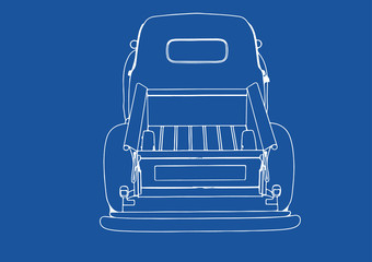 drawing pickup car on a blue background vector