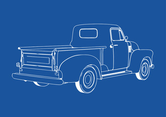 drawing pickup car on a blue background vector