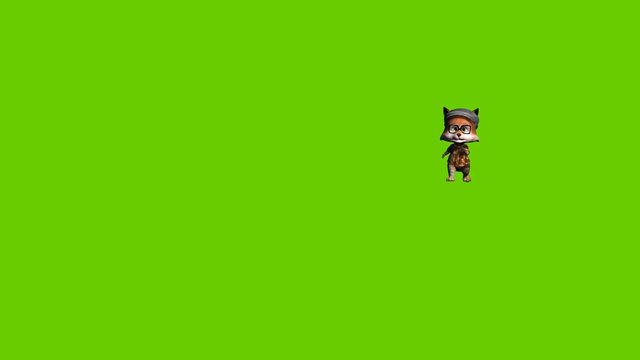 17 animated 3d funny foxy runs  around on a green background