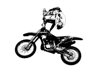 Obraz na płótnie Canvas silhouette of a motorcyclist performing a trick in the air