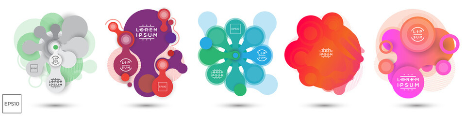 Modern abstract vector banner set. Flat colorful geometric liquid shapes. Badges templates for logo, flyer or presentation design. EPS 10