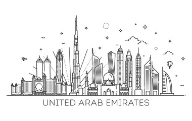 Naklejka premium Liniowy sztandar Zjednoczonych Emiratów Arabskich