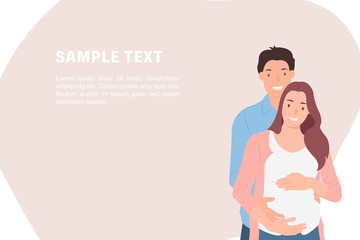 Cartoon people character design banner template loving husband embracing his pregnant wife